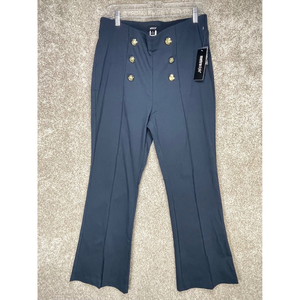 Metrostyle Gold Button Sailor High Rise Flare Pants Womens 14 Dark Gray Chic NWT